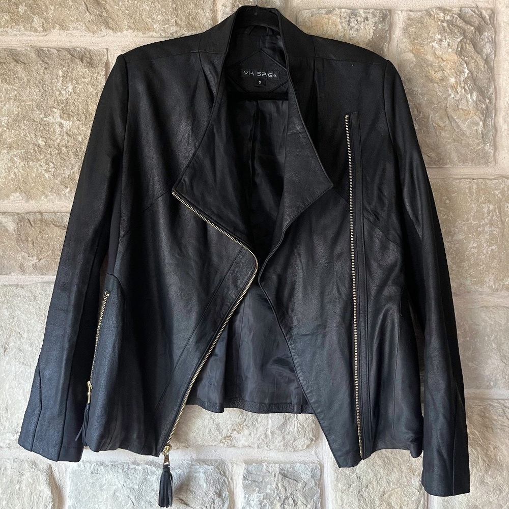 Via Spiga 100% Genuine Lamb Leather Asymmetrical Peplum Jacket Moto